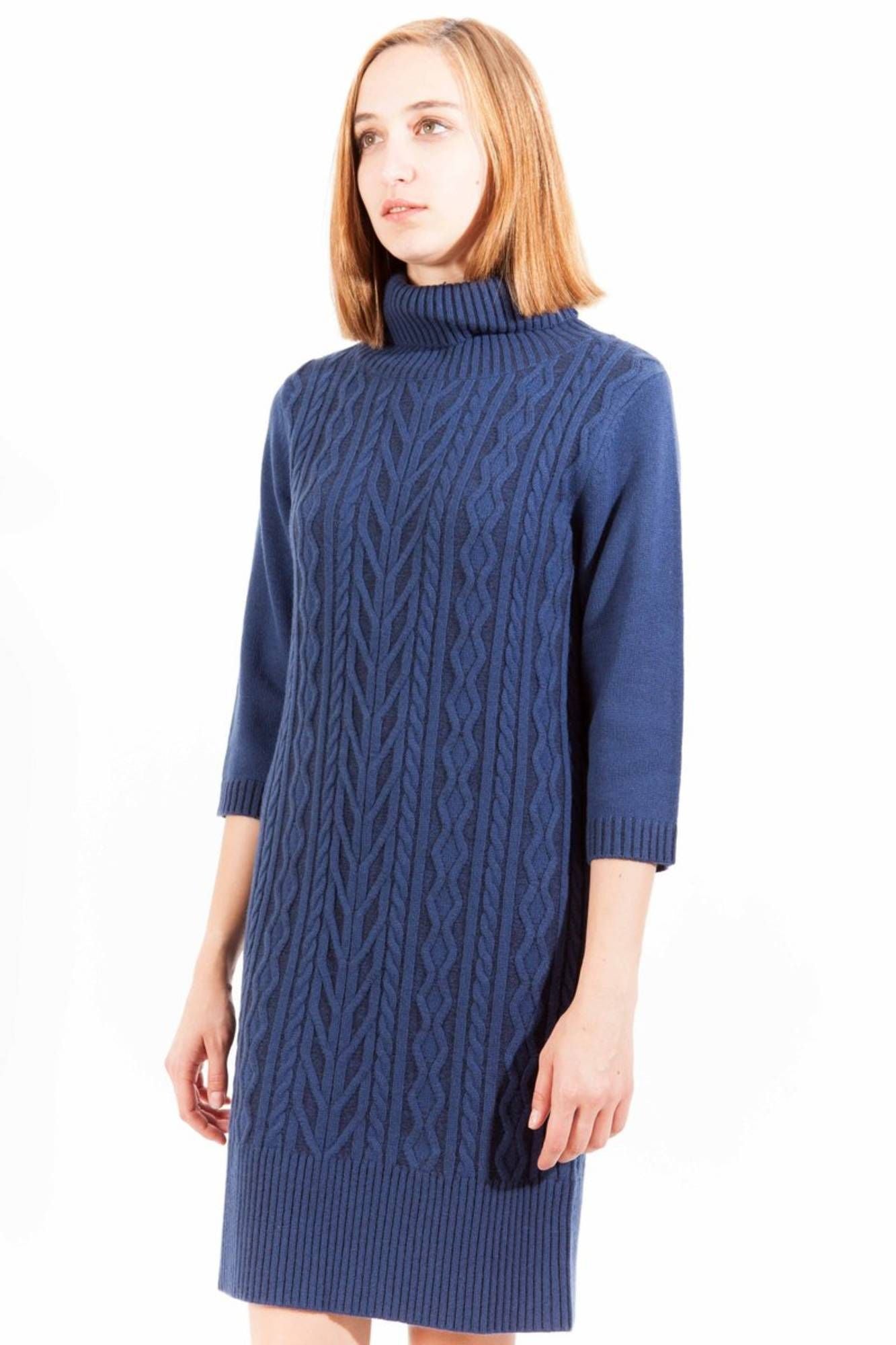 Elegant High Neck Wool Blend Dress