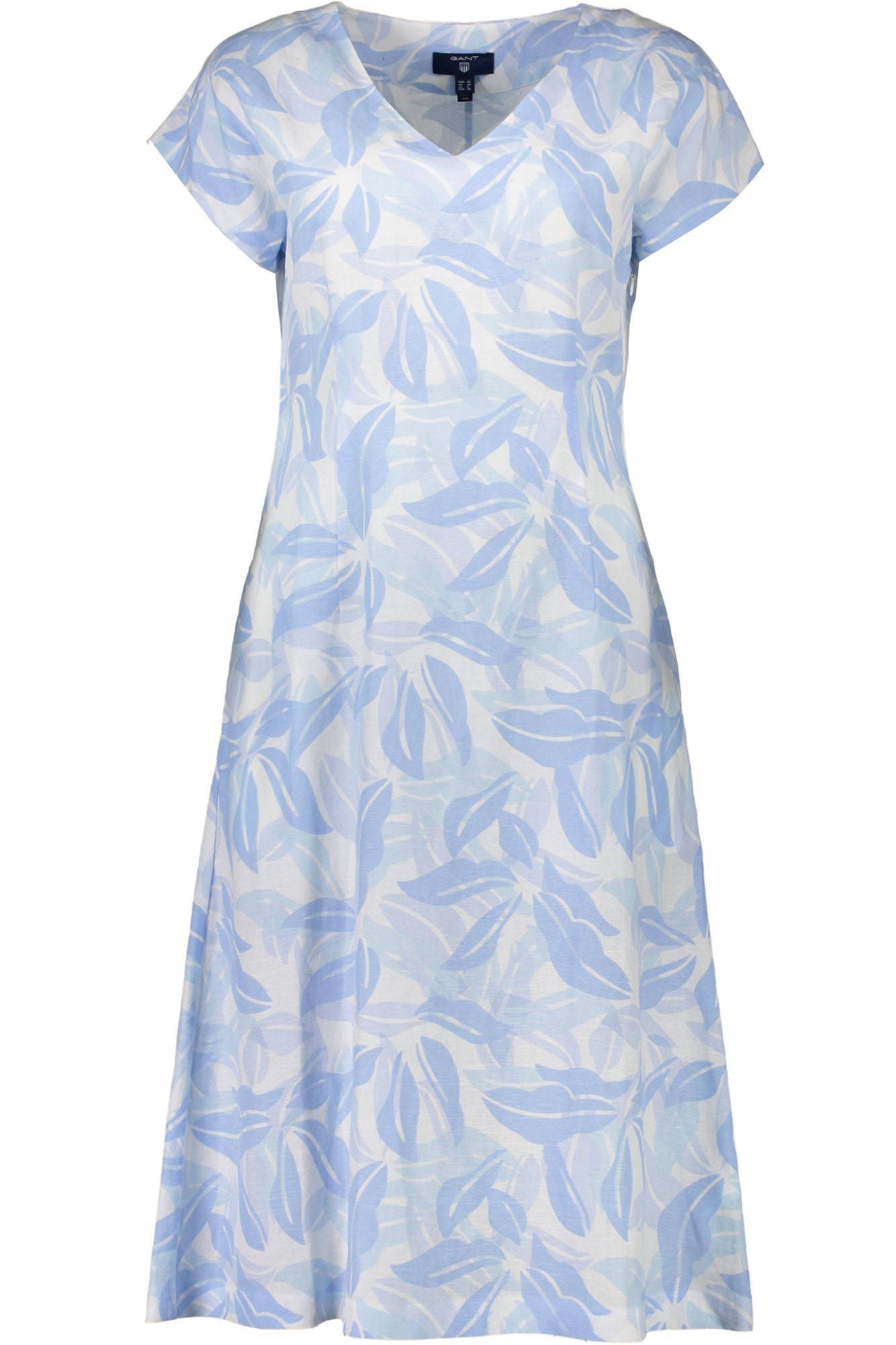 Elegant Light Blue Linen Dress with V-Neck