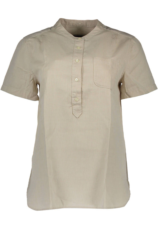 Chic Beige Korean Collar Short Sleeve Shirt
