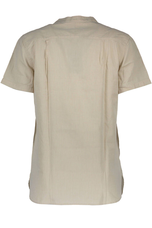 Chic Beige Korean Collar Short Sleeve Shirt