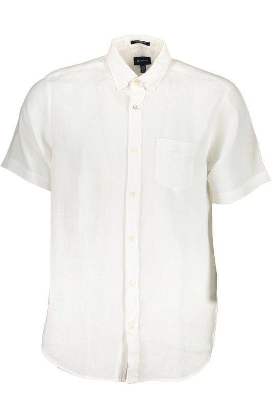 Elegant White Linen Short-Sleeve Shirt