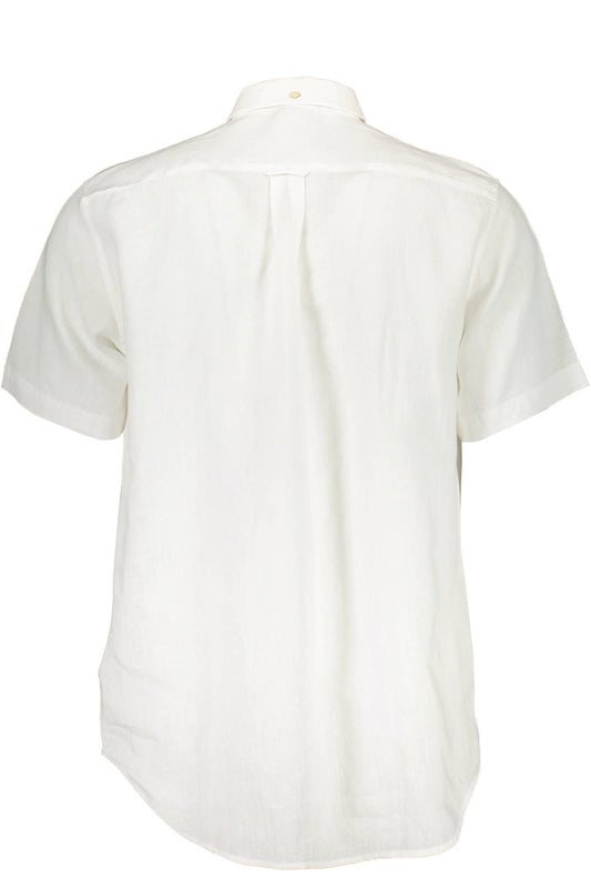 Elegant White Linen Short-Sleeve Shirt