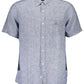 Elegant Blue Linen Shirt with Short Sleeves
