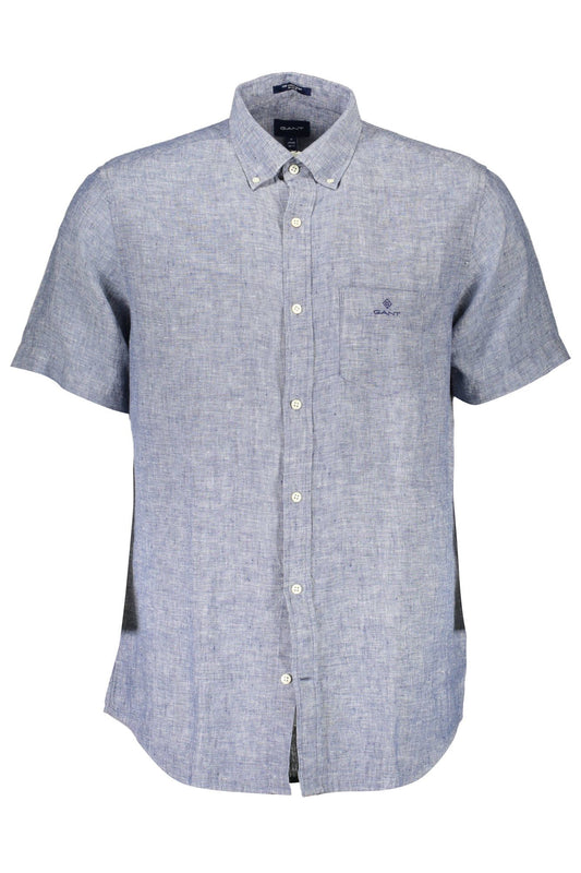 Elegant Blue Linen Shirt with Short Sleeves