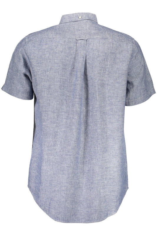 Elegant Blue Linen Shirt with Short Sleeves