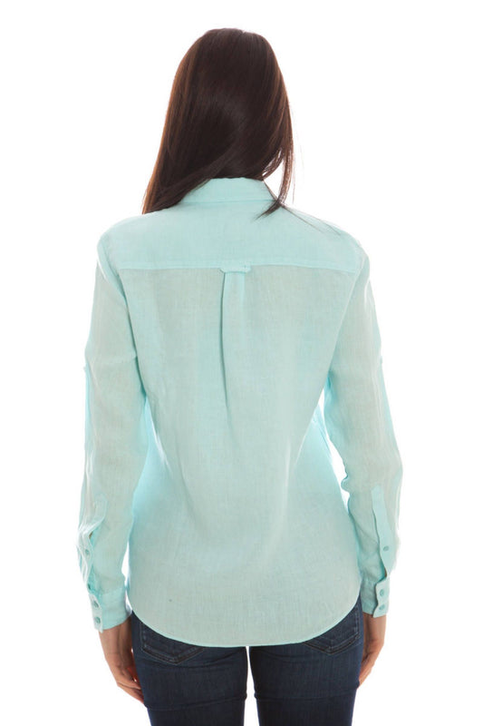 Elegant Light Blue Linen Shirt with Italian Collar