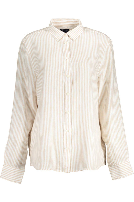 Chic Beige Linen Long-Sleeve Shirt