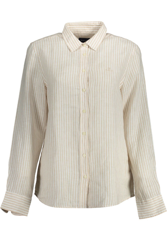 Chic Beige Linen Long-Sleeved Shirt