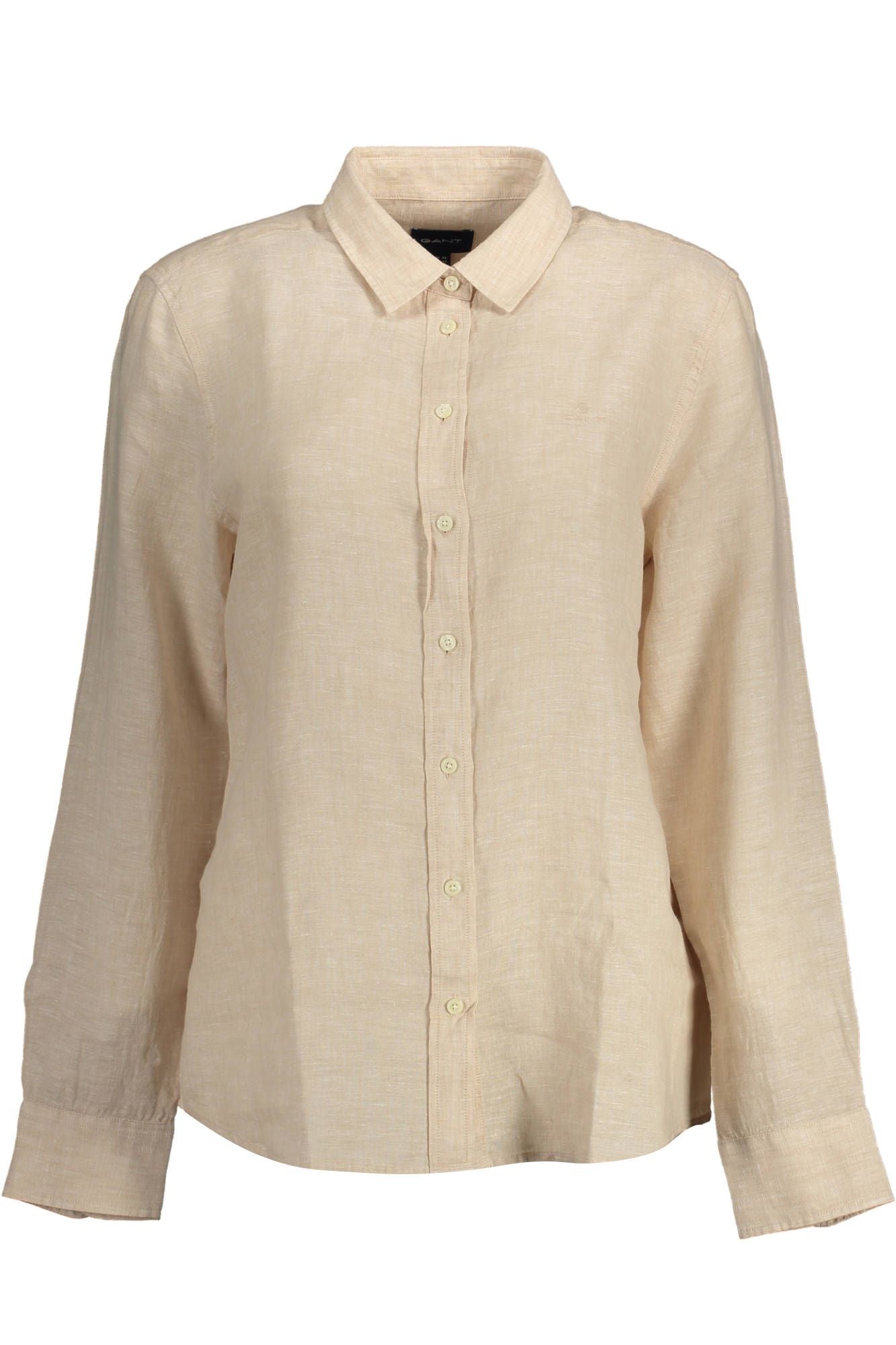 Chic Beige Linen Long-Sleeved Shirt