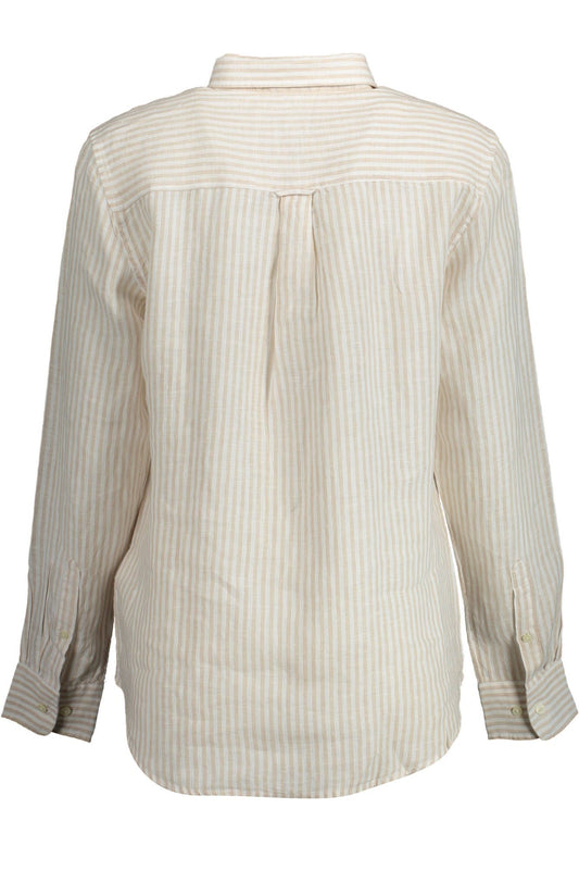 Chic Beige Linen Long-Sleeved Shirt