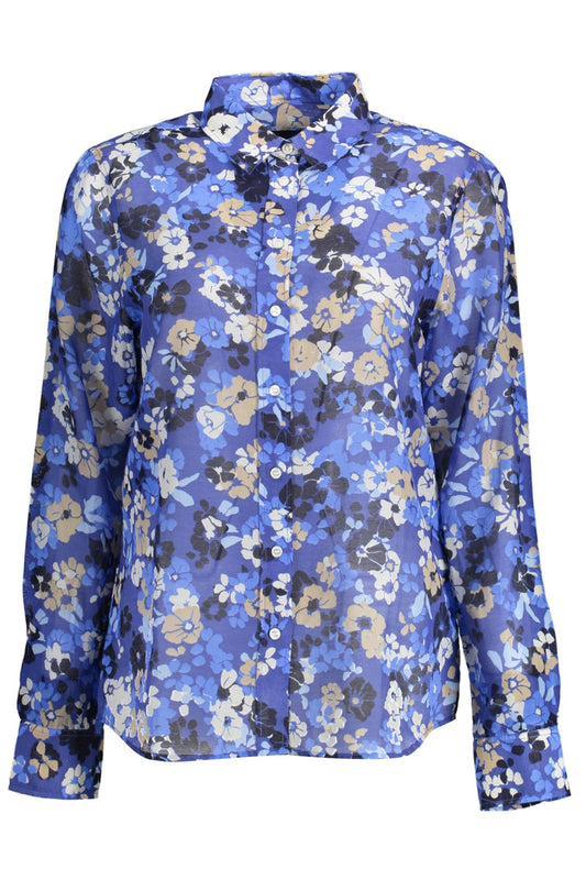 Elegant Silk Blend Blue Shirt with Italian Collar