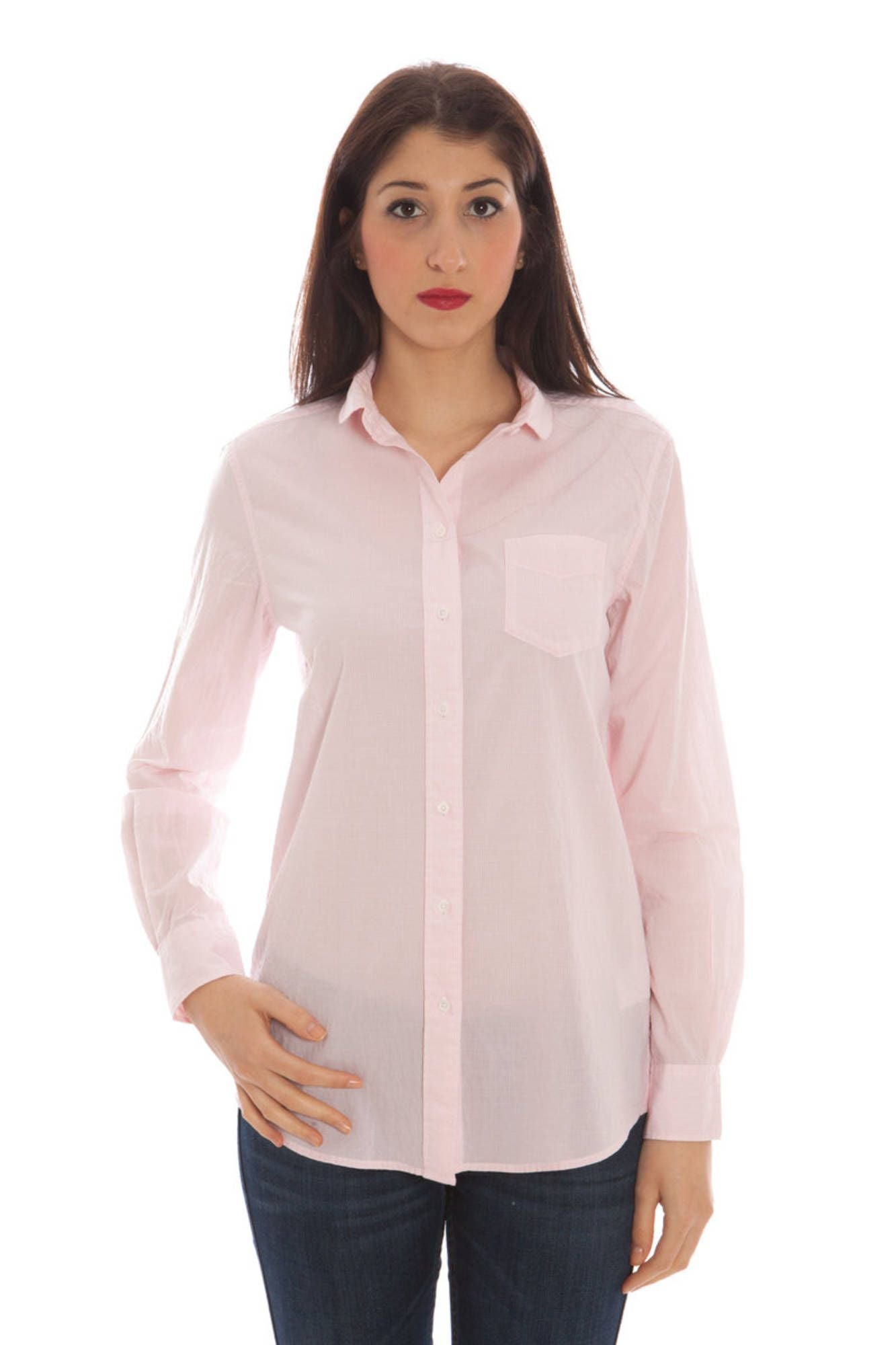 Elegant Pink Long Sleeve Italian Collar Shirt