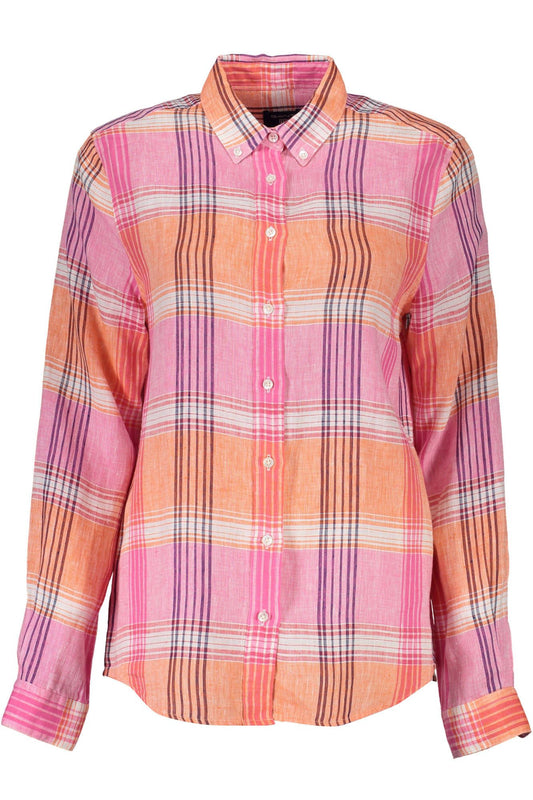 Elegant Pink Linen Long Sleeve Shirt