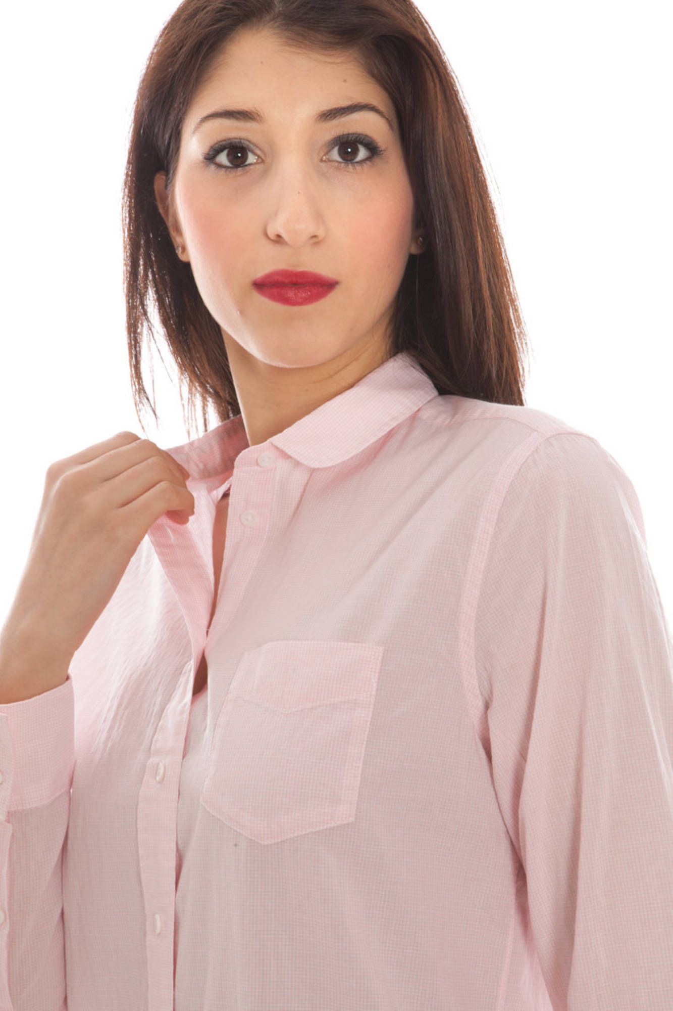 Elegant Pink Long Sleeve Italian Collar Shirt