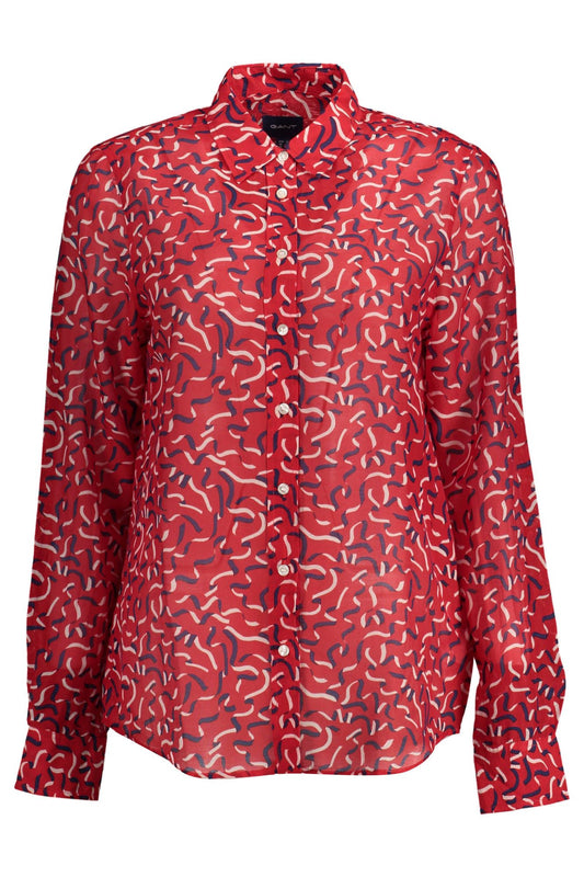 Elegant Red Silk Blend Long-Sleeved Shirt