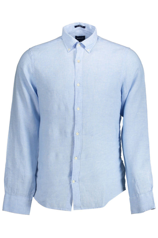 Elegant Light Blue Linen Button-Down Shirt