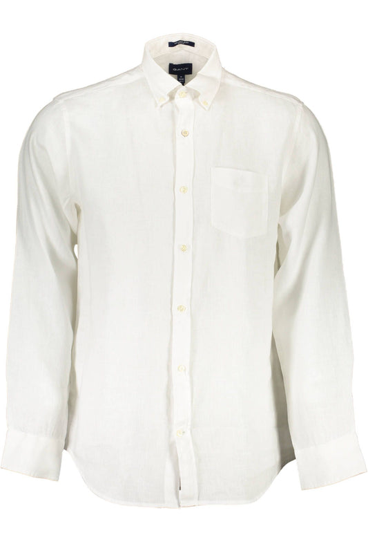 Elegant White Linen Button-Down Shirt