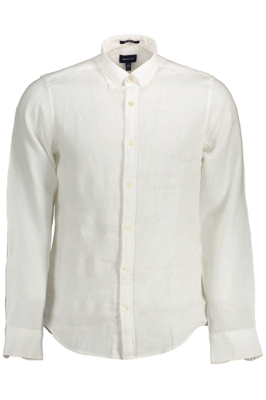 Elegant White Linen Button-Down Shirt