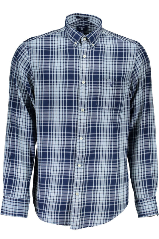 Elegant Blue Cotton Long Sleeve Men's Shirt