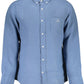 Elegant Linen Short-Sleeve Shirt in Blue