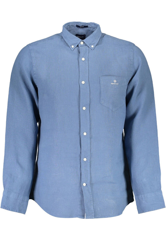 Elegant Linen Short-Sleeve Shirt in Blue