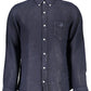 Elegant Linen Short Sleeve Shirt in Blue