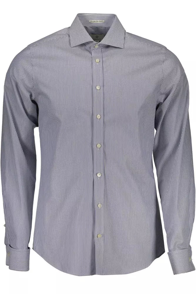 Elegant Blue Cotton Long Sleeve Shirt