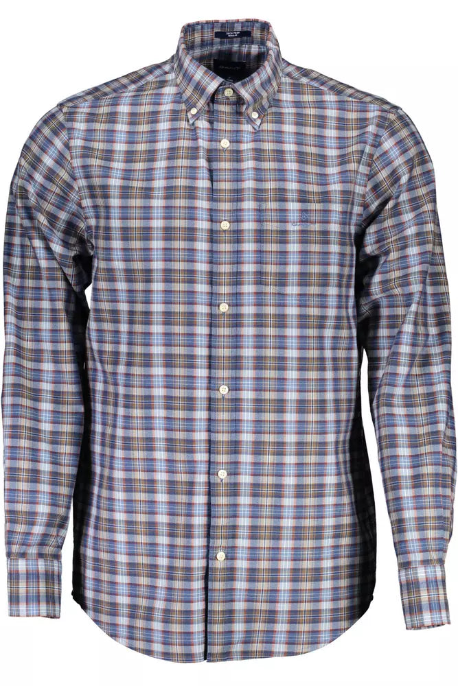 Elegant Blue Button-Down Cotton Blend Shirt