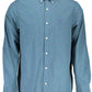 Elegant Blue Long Sleeve Cotton Blend Shirt