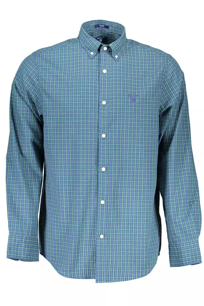 Elegant Blue Long Sleeve Cotton Blend Shirt