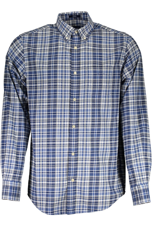 Elegant Blue Cotton Button-Down Men's Shirt