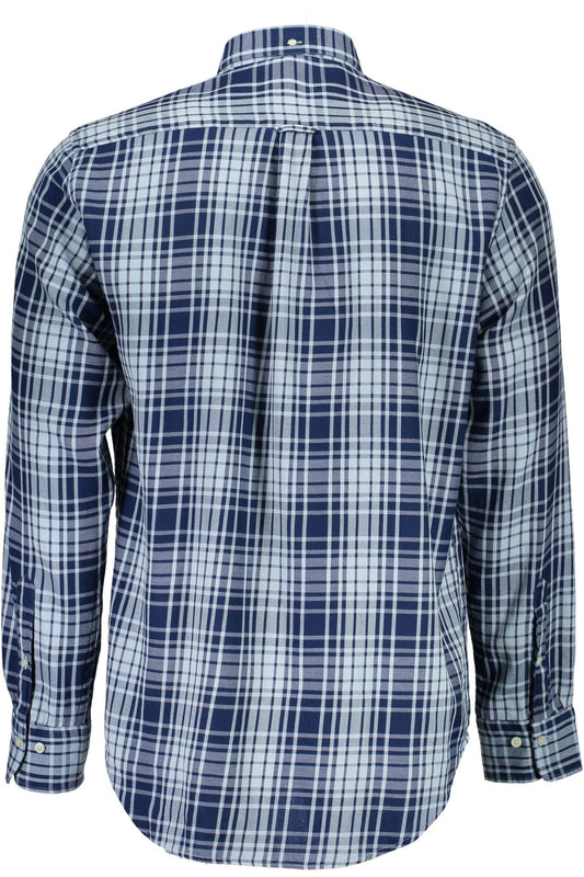 Elegant Blue Cotton Long Sleeve Men's Shirt