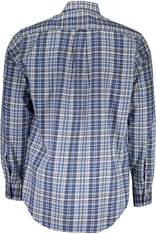 Elegant Blue Cotton Button-Down Men's Shirt