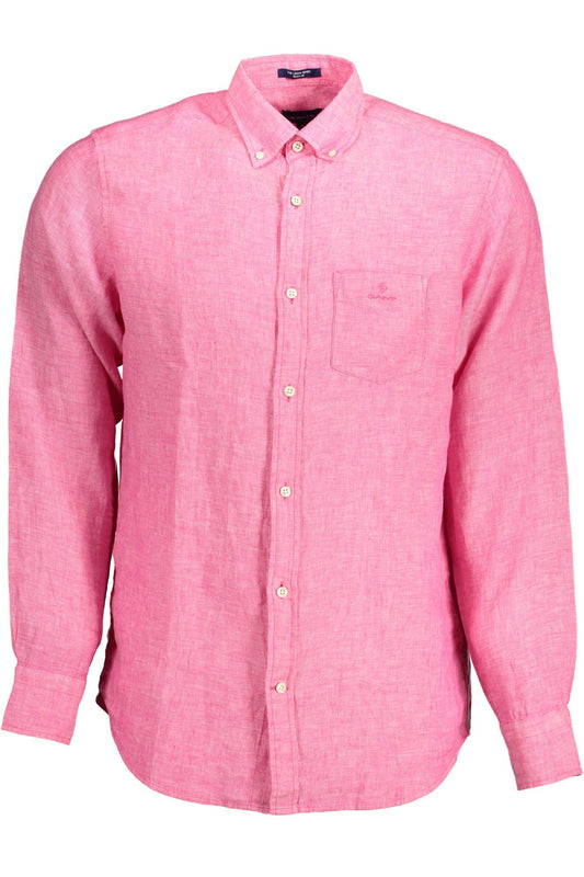 Elegant Pink Linen Button-Down Shirt