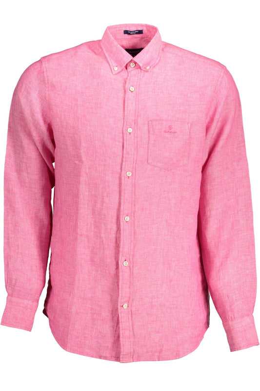 Elegant Slim Pink Linen Shirt for Men