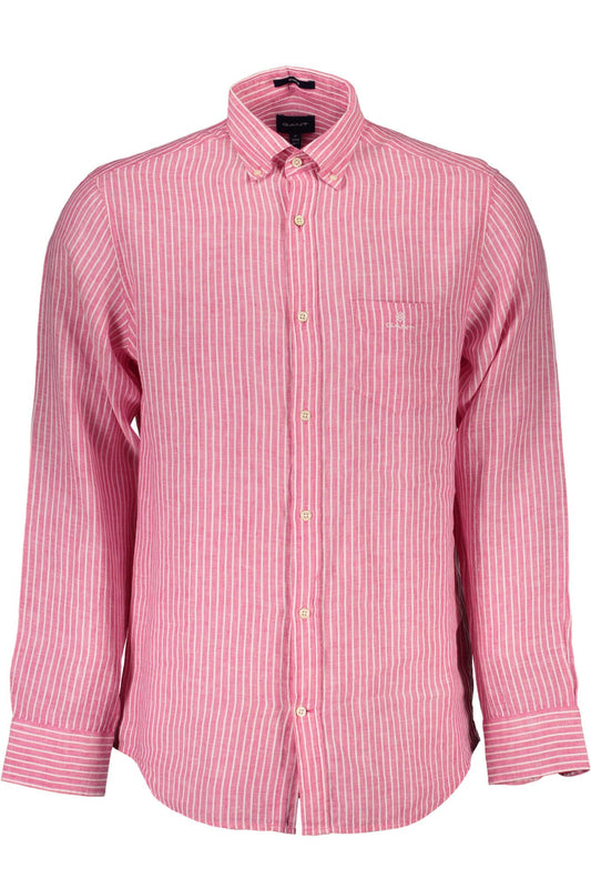 Elegant Pink Linen Button-Down Shirt