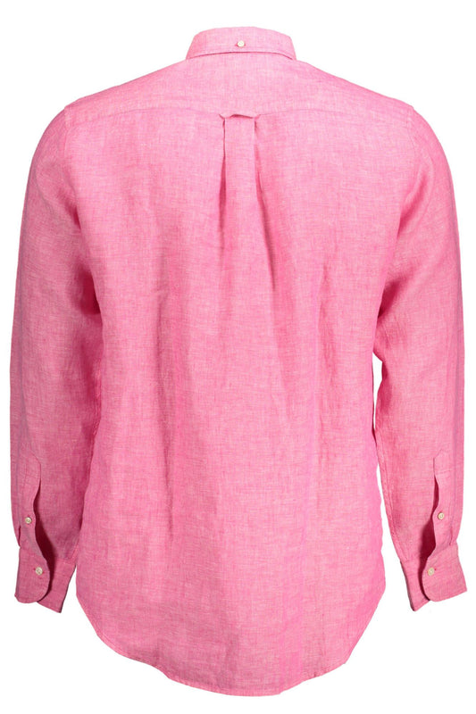 Elegant Pink Linen Button-Down Shirt