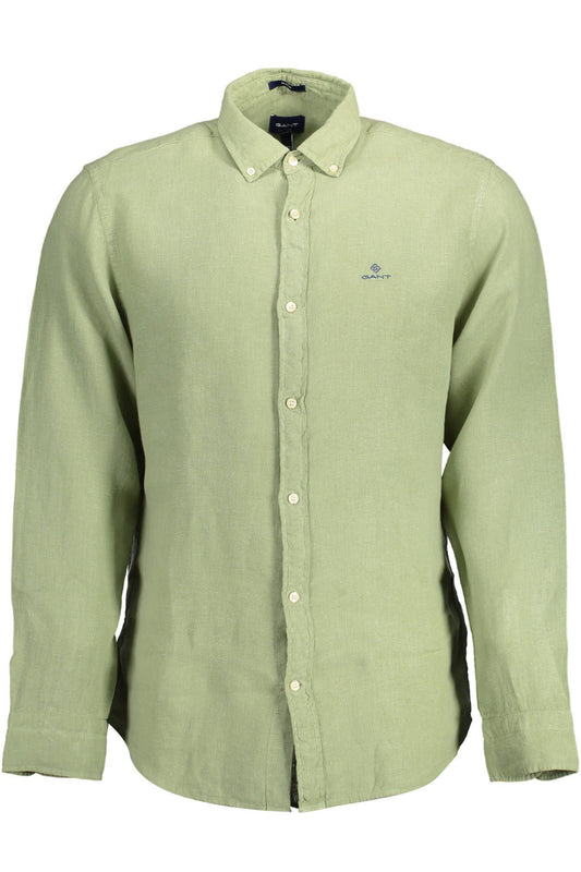 Chic Green Linen Button-Down Shirt