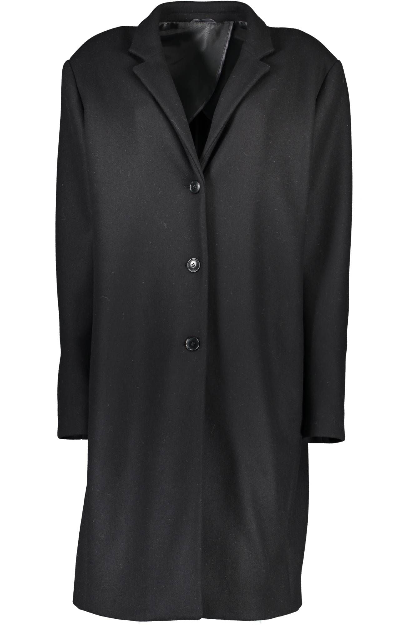 Chic Black Wool Long Sleeve Coat