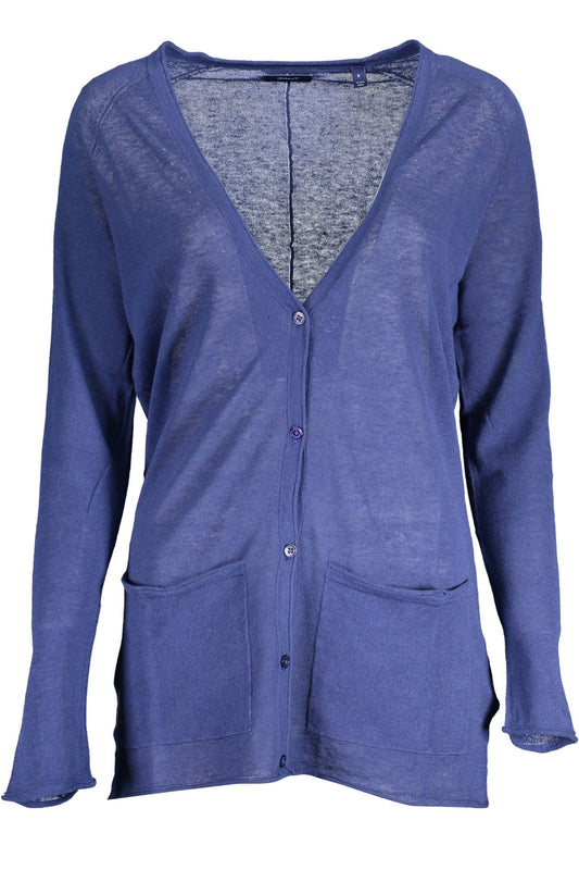 Elegant Long Sleeve Blue Cardigan