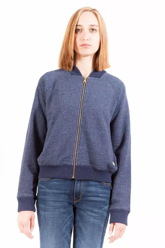 Elegant Long Sleeve Zip Sweatshirt in Blue