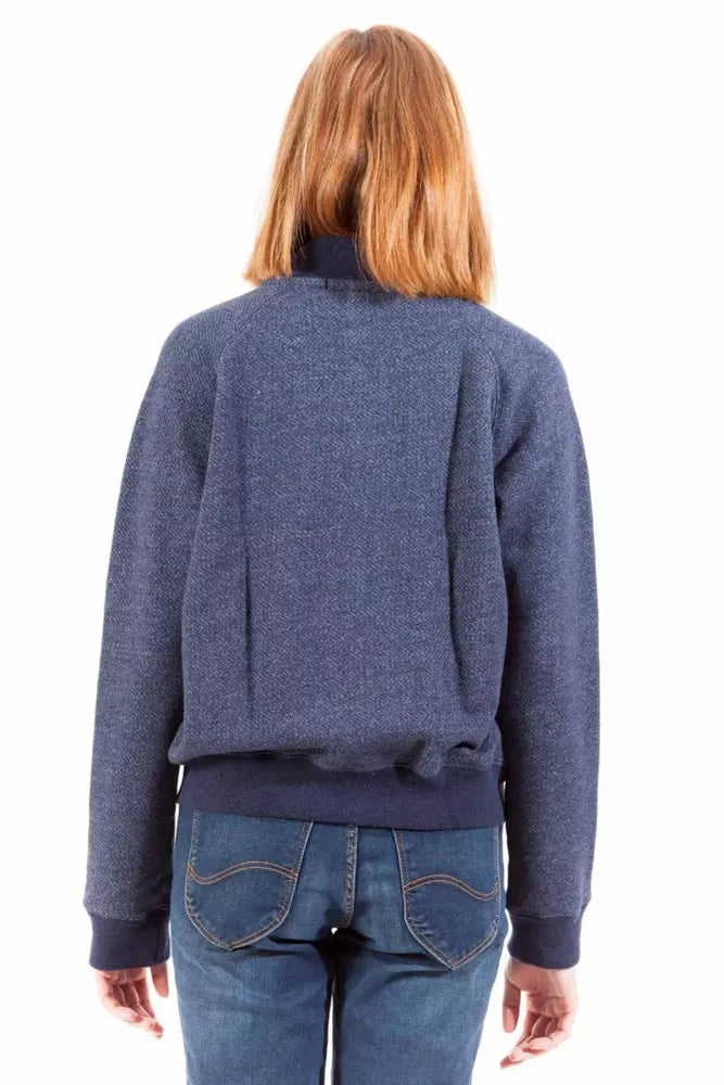 Elegant Long Sleeve Zip Sweatshirt in Blue