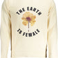 Beige Cotton Crewneck Sweater with Logo Print