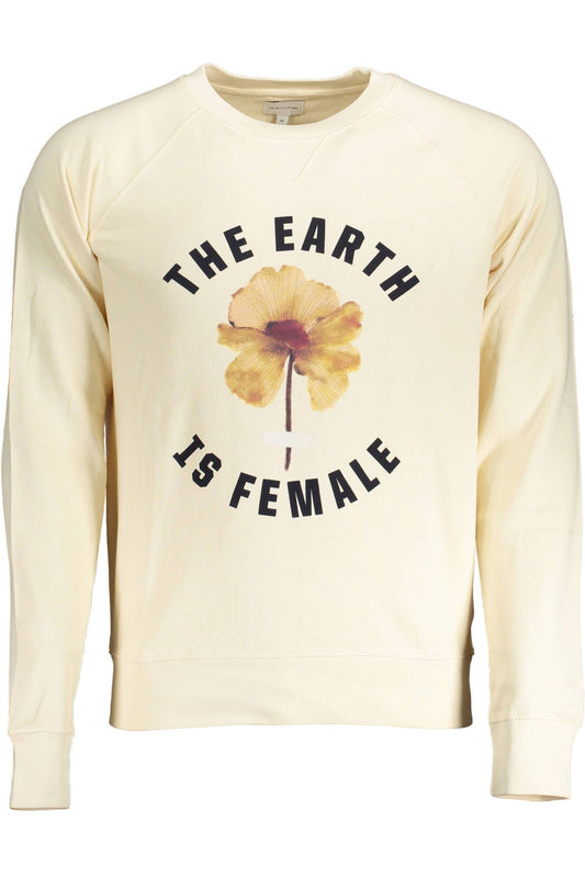 Beige Cotton Crewneck Sweater with Logo Print