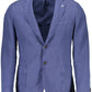 Elegant Blue Cotton-Linen Blend Jacket