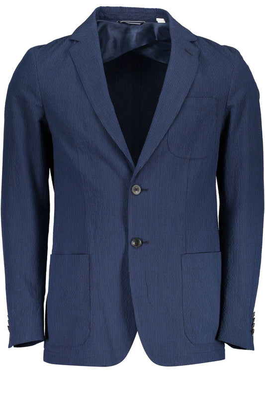 Elegant Blue Cotton Jacket with Sleek Design