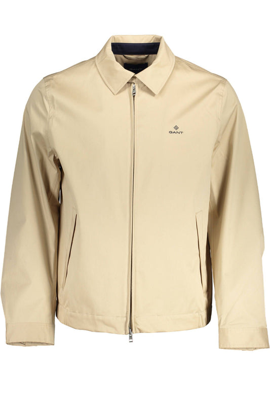 Chic Beige Cotton Sports Jacket with Logo Detail