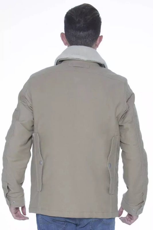 Beige Long-Sleeve Cotton Jacket with Pockets