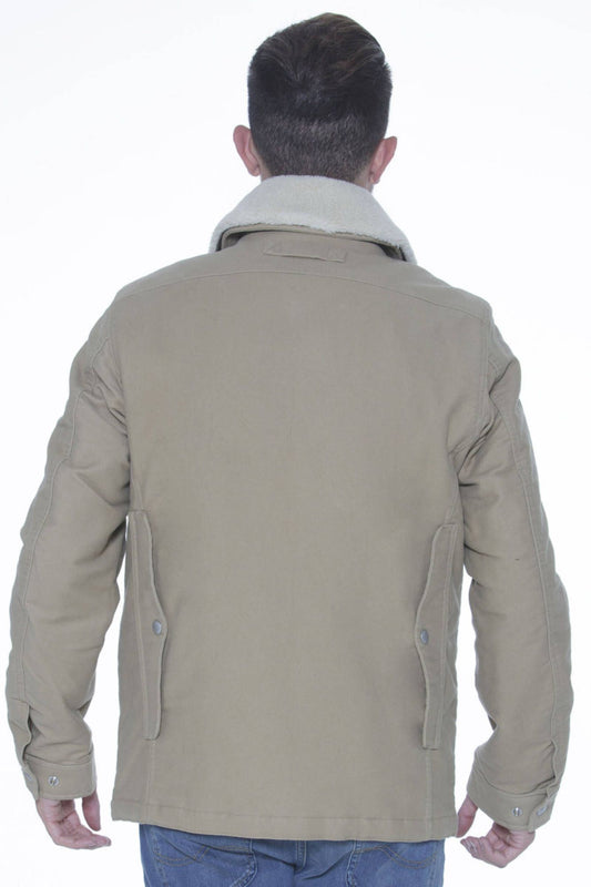 Beige Long-Sleeve Cotton Jacket with Logo Detail