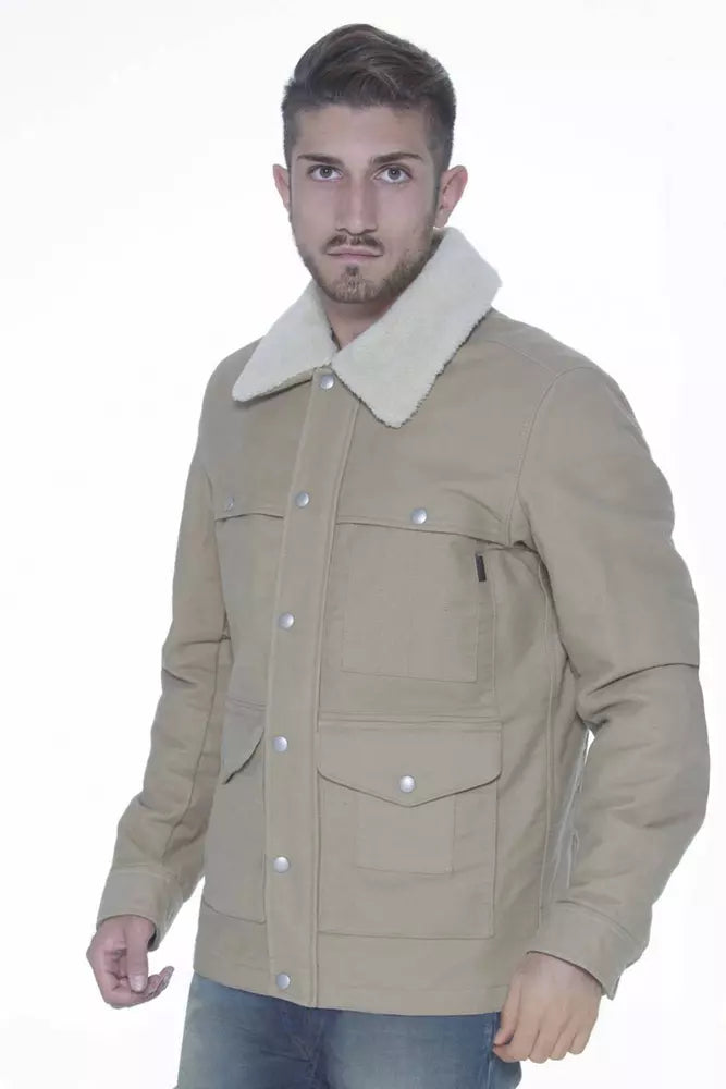 Beige Long-Sleeve Cotton Jacket with Pockets